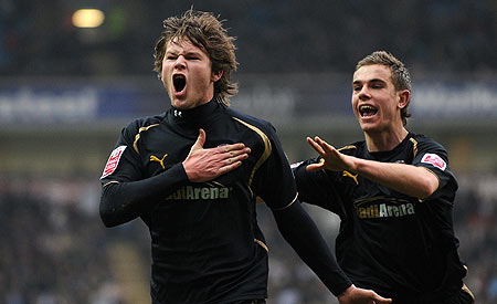 Aron Gunnarsson celebrates after scoring a volley in the FA Cup away to Blackburn Rovers.
