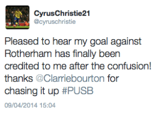 Christie goal tweet
