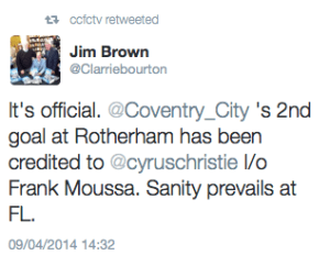 Jim Brown Christe goal tweet