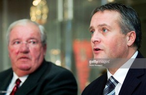 COVENTRY, ENGLAND - JANUARY 21:  Mike McGinnity and Micky Adams the new manager of Coventry City face the cameras during a press conference held at Highfield Road, on January 21, 2005 in Coventry, England.  (Photo by Ross Kinnaird/Getty Images) *** Local Caption *** Mike McGinnity; Micky Adams